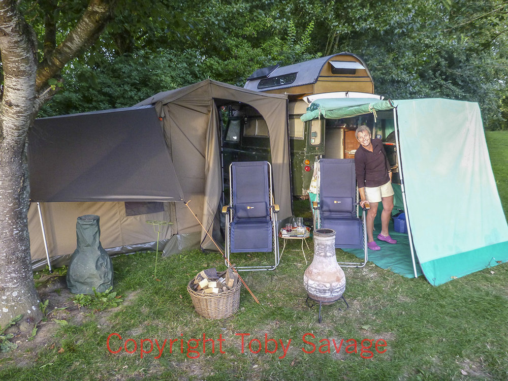 BPG44H Normandy.jpg (546.04 KiB) Viewed 5857 times All rigged up in Normandy in 2014. West wing makes all the difference to access. Permanent bedroom. South wing is kitchen leaving Carawagon as dining room and 'office'.